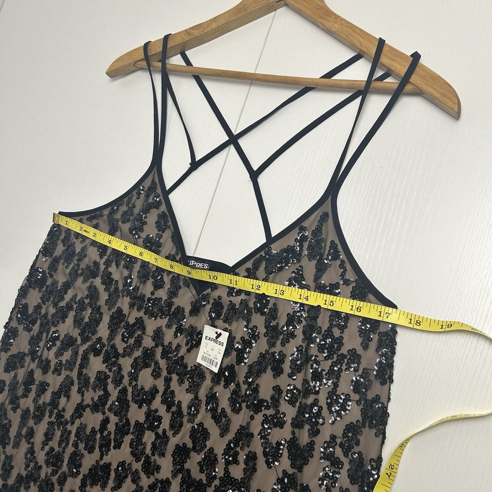 Express Black Sequin V-Neck Spaghetti Strap Camisole Tank Top Size L Glam NWT - Picture 10 of 10